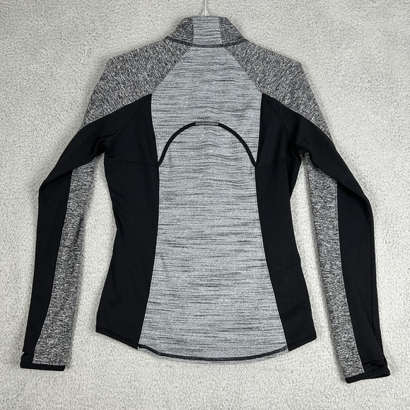 Athleta Pullover Womens Medium Gray Black Quarter Zip Stretch Running Thumbholes - Picture 9 of 11